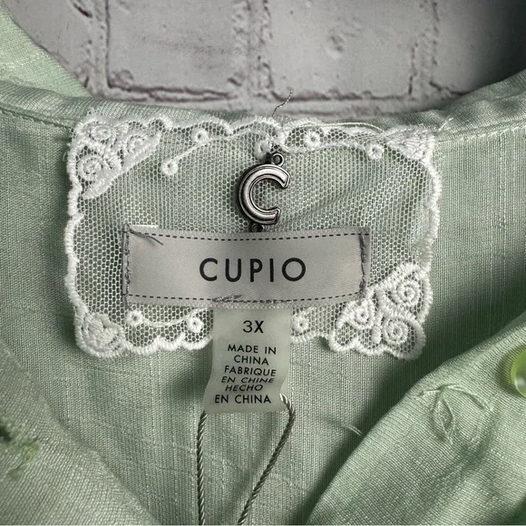 Cupio New Misty Jade green light romantic button up top size 3XL plus - Picture 4 of 6